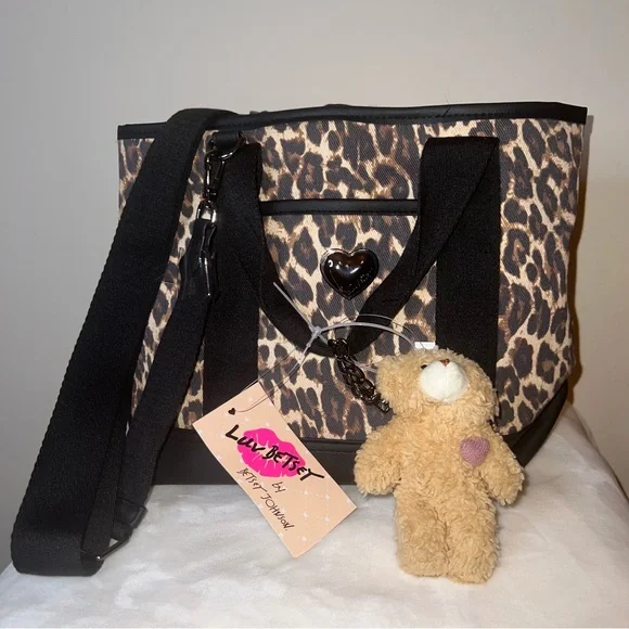 Luv Betsey Leopard Print Tote – Heart Logo & Teddy Charm • NWT - Picture 2 of 11